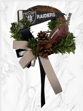 Raiders Mini Wreath with Black, Tan & Green Accents